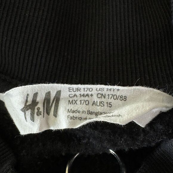 H&M Girls SZ 14Y Crop Sweatshirt "NYC" Zip Long Sleeve Stretch Black - Picture 4 of 5